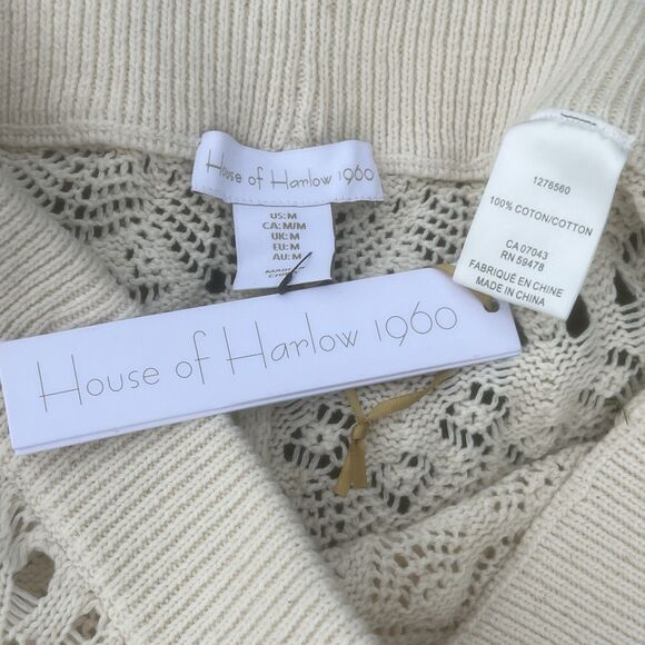 House of Harlow Cream Crochet Pant Elastic Boho Chic Beach Wide Leg NWT Medium - Picture 3 of 9